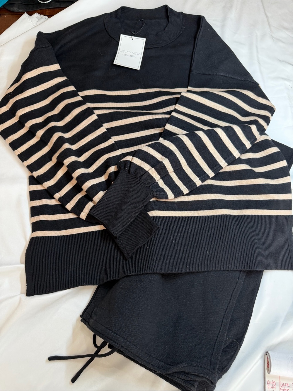 Cozy Striped Crewneck Sweater set in Black and Cream